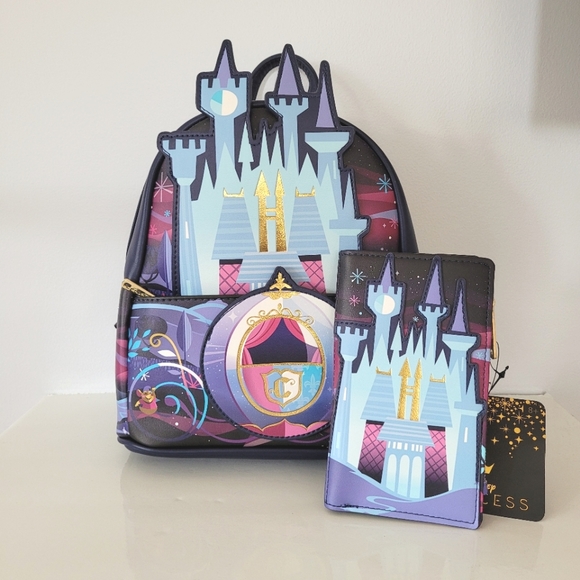 DISNEY X LOUNGEFLY Cinderella Castle Backpack & Wallet Matching Bundle - Picture 2 of 16